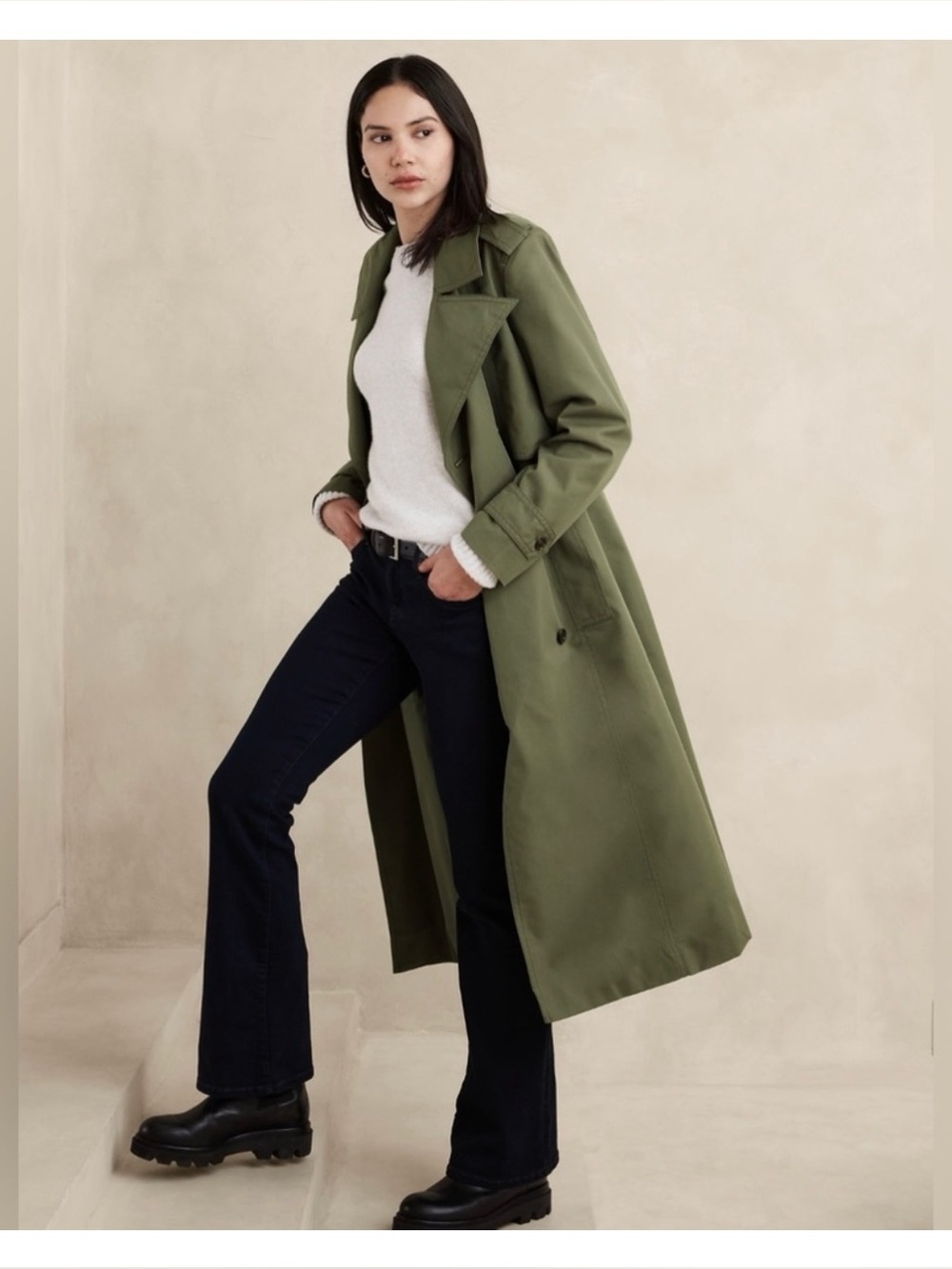 NWT Banana Republic Olive Long Oversized Trench Coat Jacket for Women Size P XS